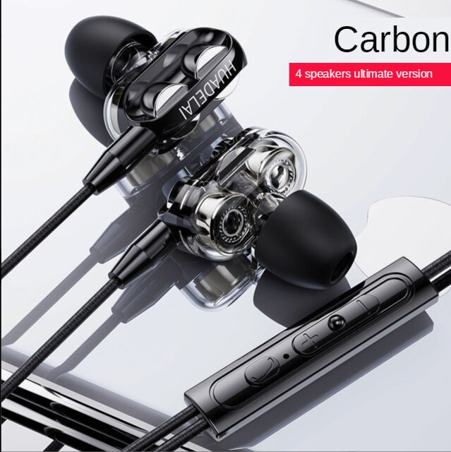 Double Moving Coil Subwoofer Headset for Vivo Oppo Huawei with Microphone Karaoke In-ear Earplug Universal Handphone: Ultimate  Jazz Black  Quad core Subwoofer  10 Gift Package