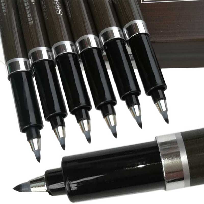 12 Pçs/set Preto Escova Caneta de Caligrafia Caneta Marcadores Escrita Arte Material Escolar Escritório Papelaria Estudante Pintura Canetas Lettering