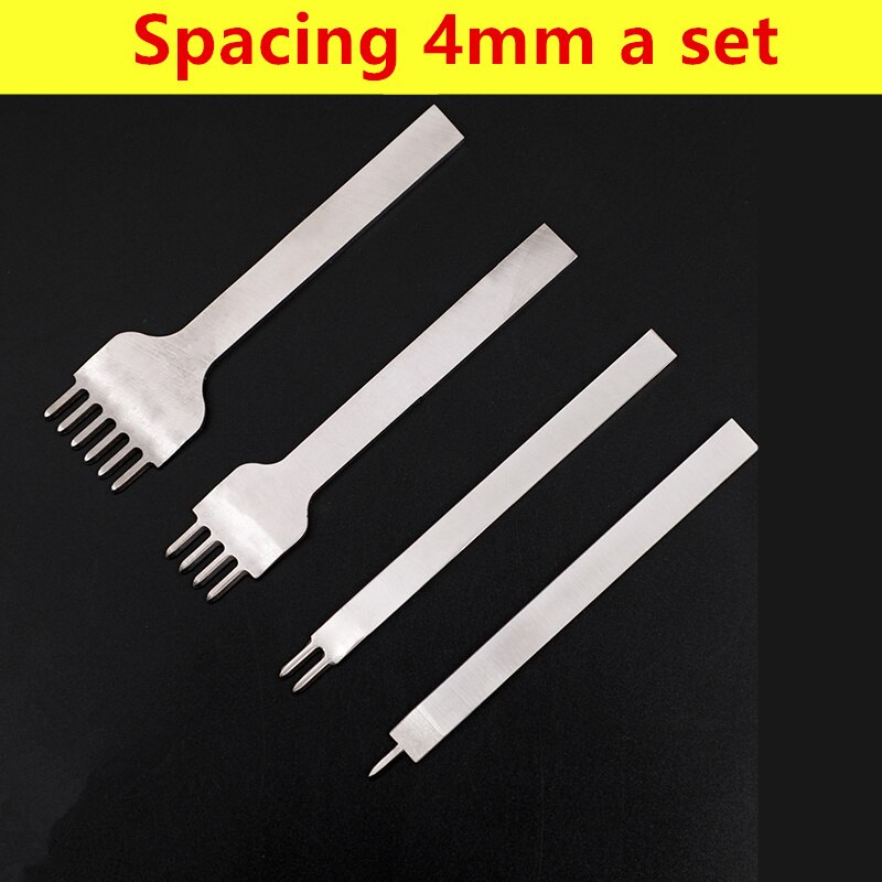 Juego de Herramientas de artesanía de cuero, punzones de agujeros, cinturón de costura cosido a mano, kit de punzón de Punta Hiratsuka de acero blanco, 4 unids/set: Spacing 4mm a Set