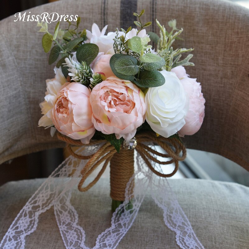 Missrdress buquê de casamento champanhe rendas buquês de noiva flores artificiais estilo rústico flores de casamento para casamento accessorie