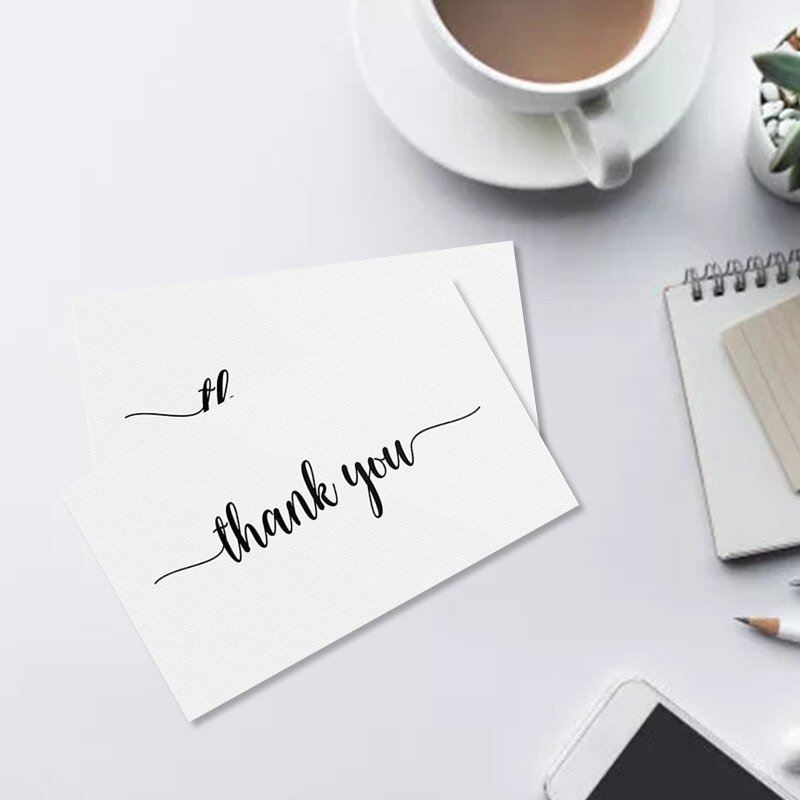 Wit Dank U Kaarten 50 Stuks Bericht Groet Zwarte Letters Note Kaart Voor Bruiloft Formele Zakelijke Afstuderen Kleine Kaart Q84D