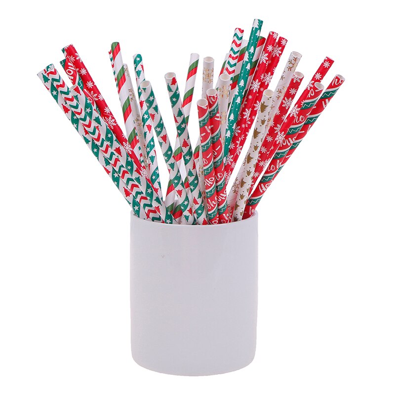 Christmas Paper Straws Snowflake Drinking Straw Merry Christmas Decorations For Home Xmas Year Party Supplies