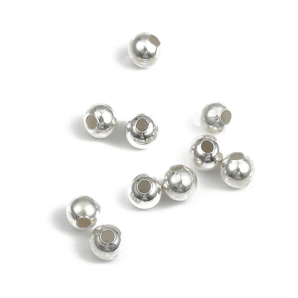 Perles rondes en argent Sterling 925, accessoires de bijouterie, pour la fabrication de bracelets et de colliers