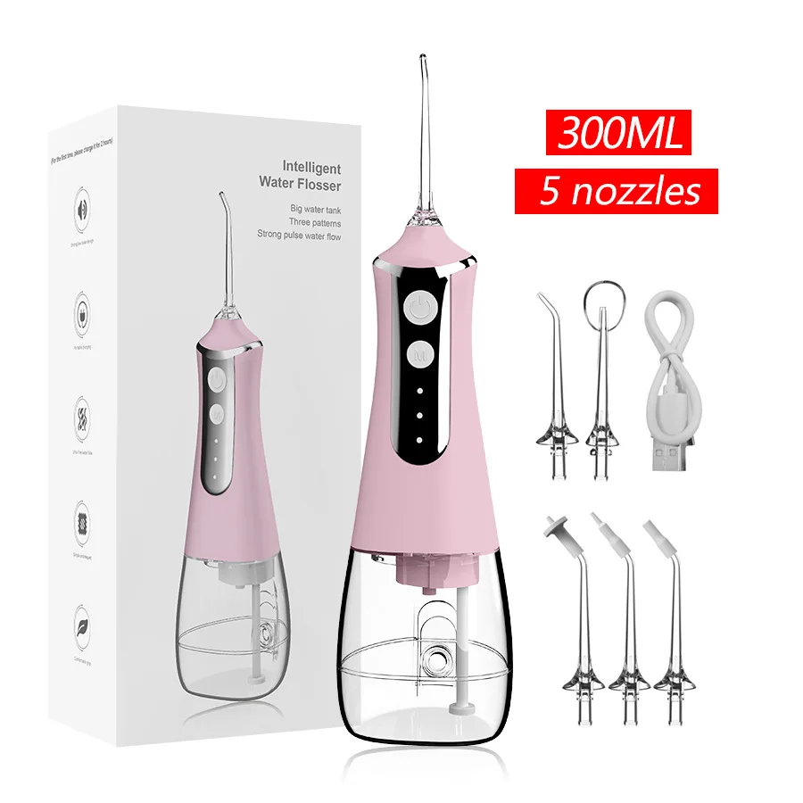 Xiaomi-irrigador Dental de agua, hilo Dental, selección de dientes, lavadora bucal, 5 boquillas, 3 modos, recargable por USB, tanque de 300ml: Negro