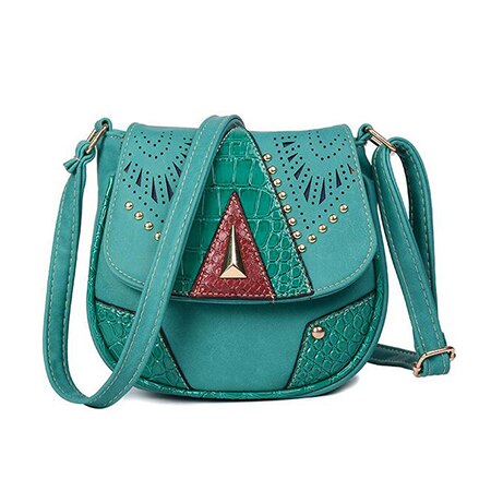 Bolso de hombro clásico de estilo nacional para mujer, de piel sintética, con remaches, para mujer: lake blue