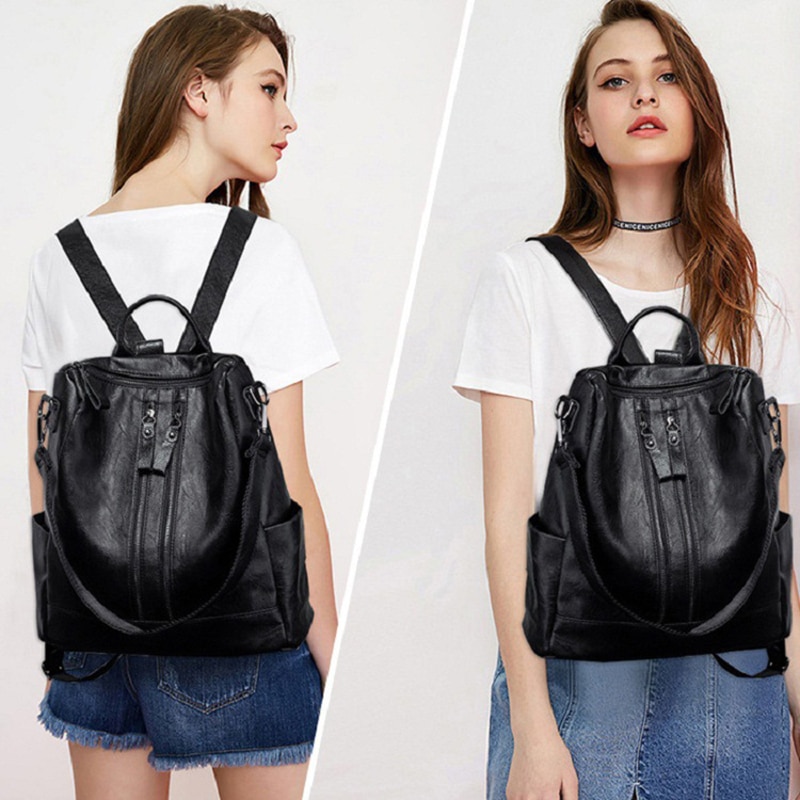 Sac À Dos En Cuir Pu pour Les Femmes Fermeture À Glissière Sac À Dos Étudiant Sac D'école pour Adolescent Filles grand Décontracté Sacs De Voyage mochila feminina