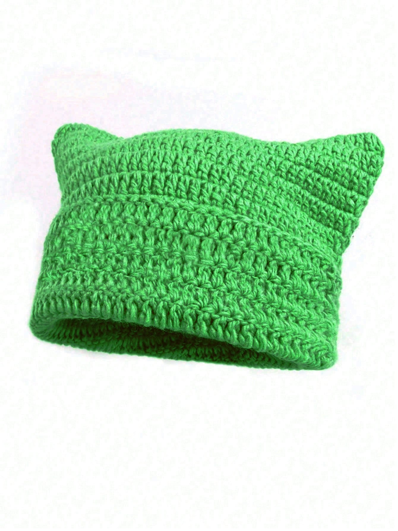 Corchet Cute Cat Ears Beanie Hat for Women Winter Striped Korean Y2K HipHop Cosplay Knitted Streetwear Men Skullies: mauve