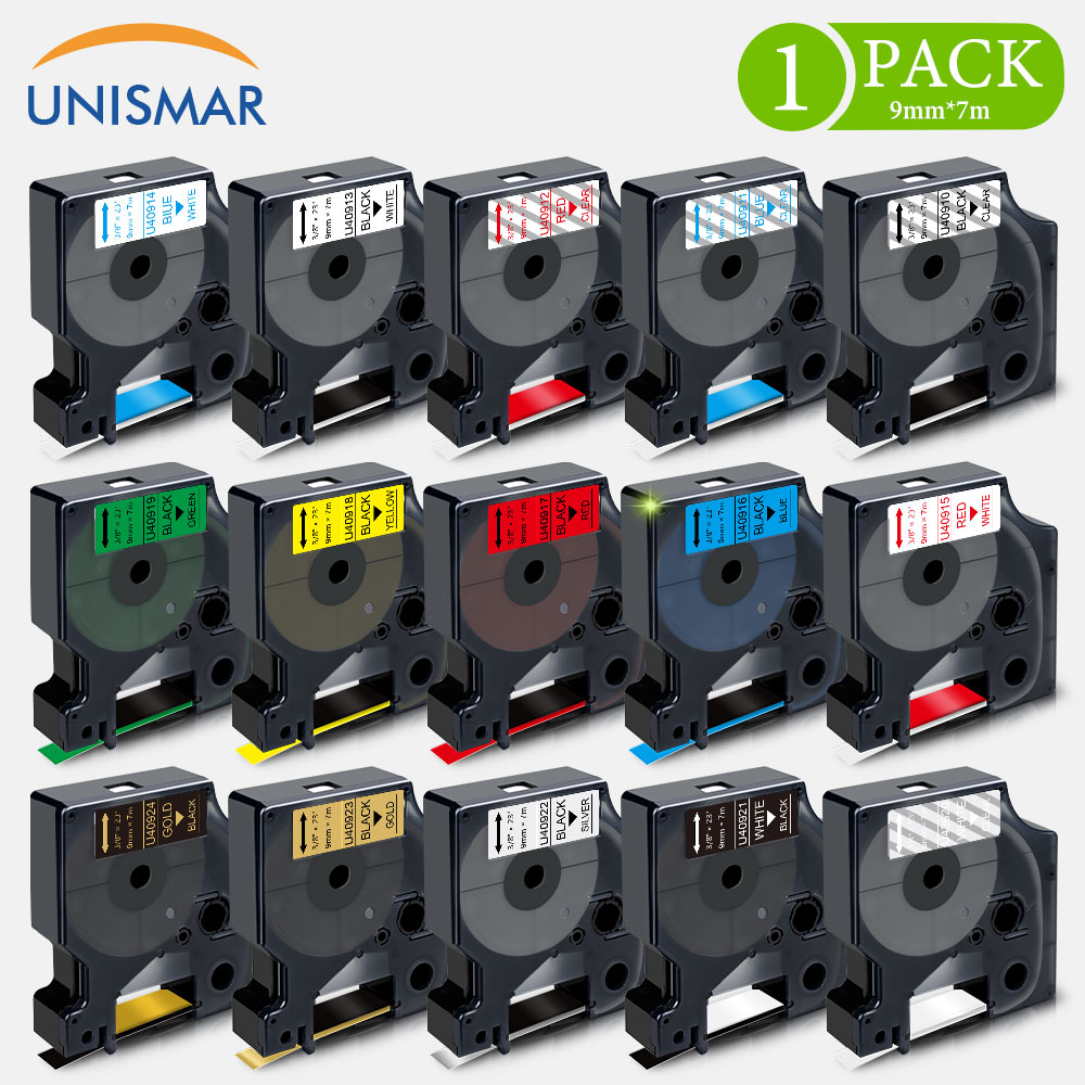 Unismar 9mm Label Tapes for Dymo D1 40913 40910 40917 40918 Label Manager 120P 210D 360D Label Writer 400 Label Maker 15 Color