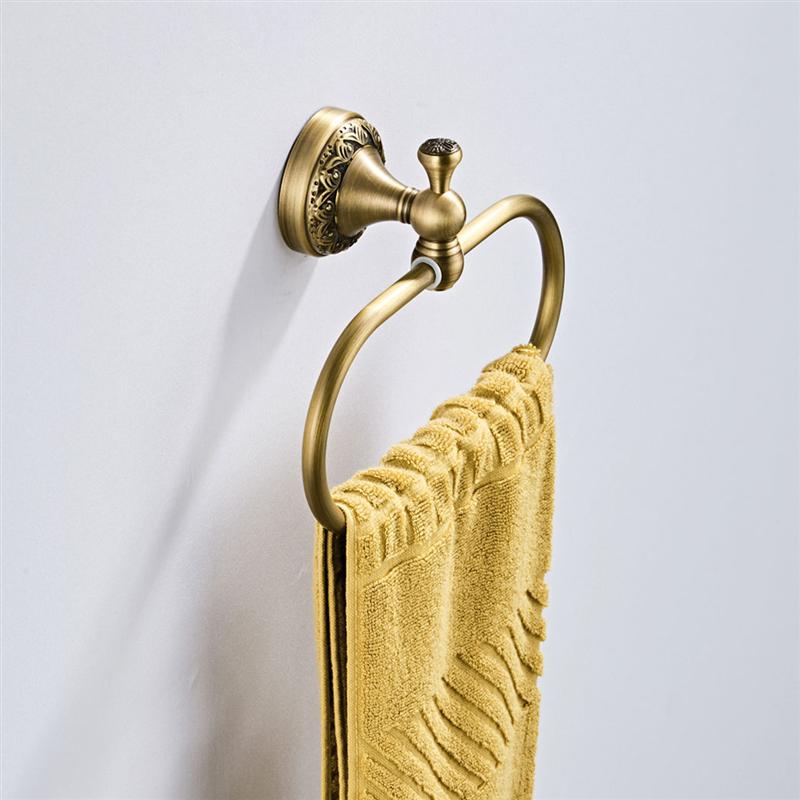 Toallero de cobre de estilo Retro, gancho colgante ovalado, soporte de estante de toalla montado en la pared, accesorios de baño clásicos