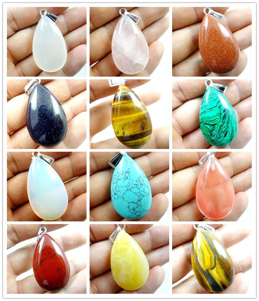 natural stone Turquoises aventurine Quartz crystal tiger eye Opal lapis Water droplets Pendant for diy Jewelry making necklace