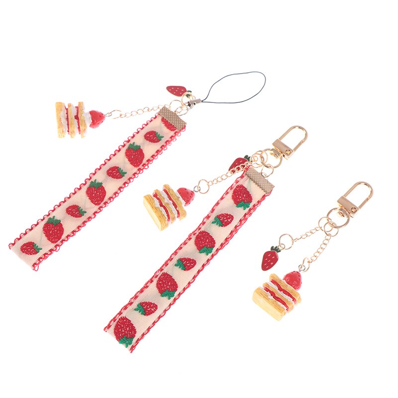 Strap Lanyards Voor Iphone Samsung Sleutels Mobiele Telefoon Strap Hang Touw Telefoon Charm Populaire Leuke Japanse Aardbei Cake Decor