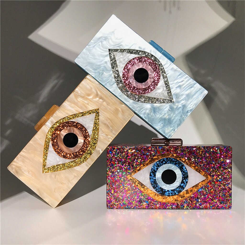 3W#Evil Eyes Bag Shiny Evening Clutch Bag For Wedding Party Women Handbags Acrylic Bag Chain Shoulder Bags Messenger