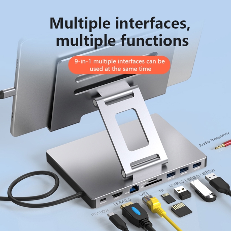 Usb-c-dokkingstasjon 9- -i- -1- dokkingstasjon, stativ for bærbar pc med 2 xhdmi , 4k ethernet-porter ,  pd100w 5 usb 3.0