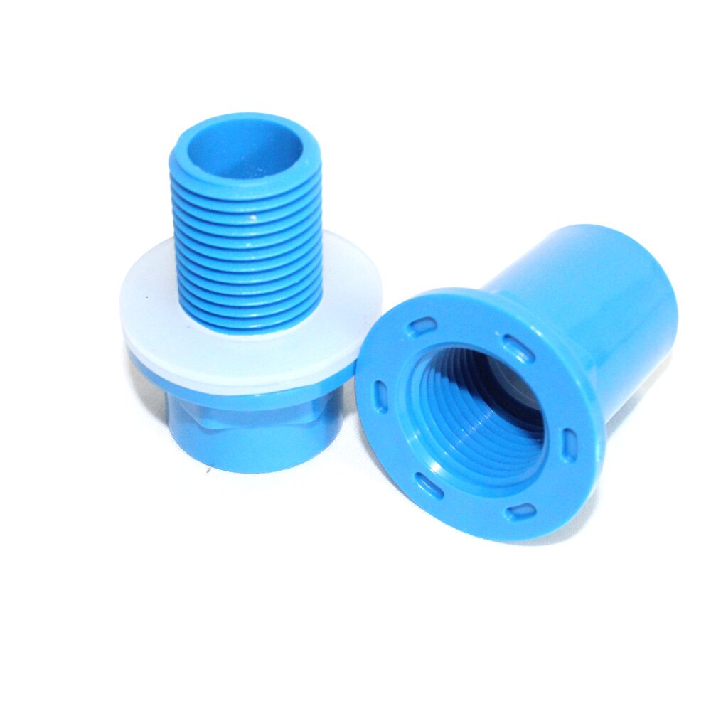 NuoNuoWell 20/25/32/40mm Blue BulkHead Aquarium Marine Pipe Fitting Connector Waterproof PVC Connector Water Tank Outlet