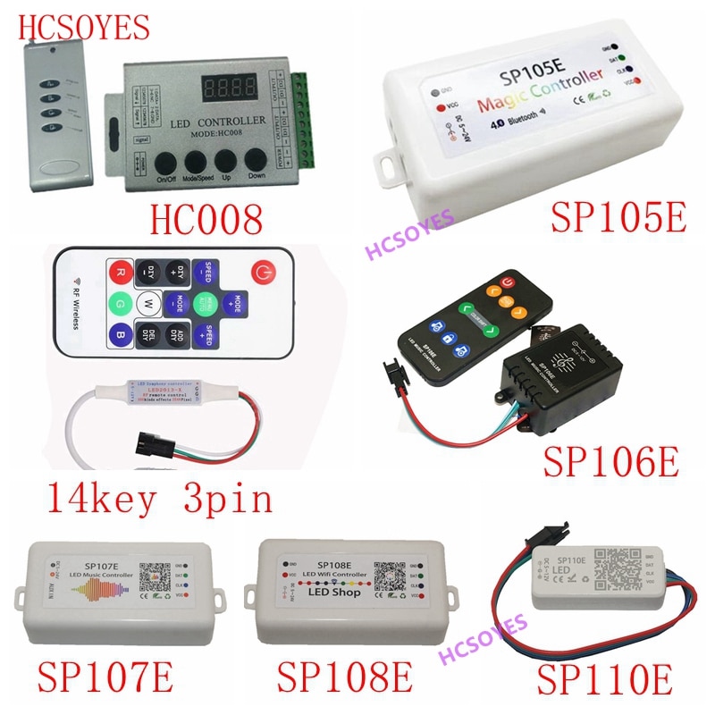 SP110E SP105E SP108E SP106E SP107E 14key 3pin HC008 Music Controller WS2812B Bluetooth SK6812 RGB/RGBW APA102 WS2811 led strip