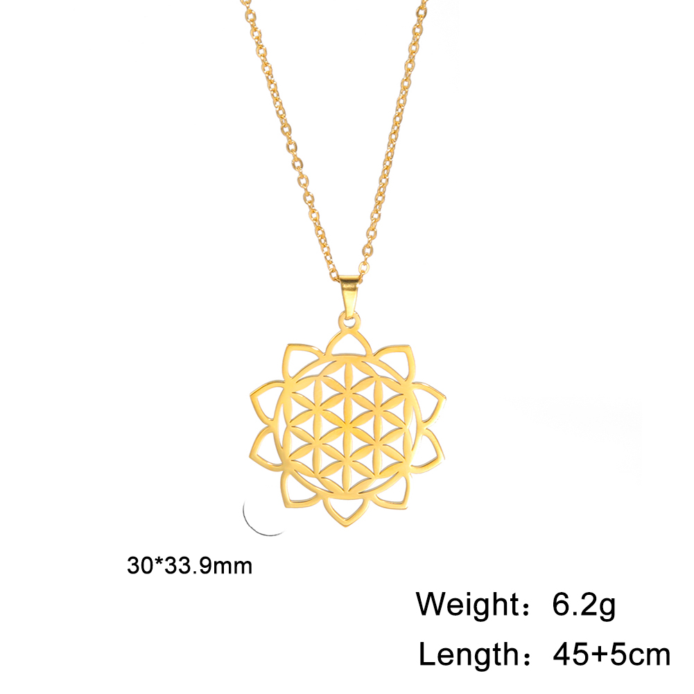 Skyrim – collier avec fleur de vie pour femmes, chaîne de cou en acier inoxydable, amulette, motif géométrique, Mandala, bijoux: Style B-Gold Color