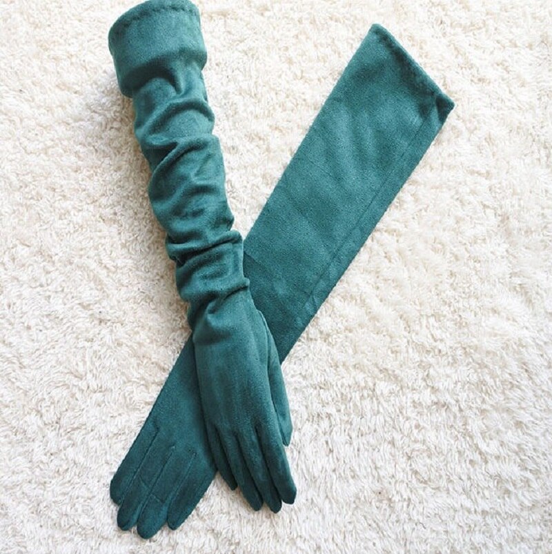 Touch Screen Gloves Warm Full Finger Gloves Winter Ladies Gloves Suede Long 50CM Arm Suede Touch Screen Thick Gloves: Green