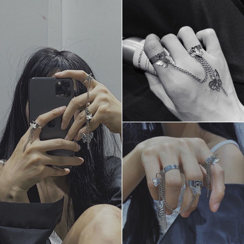 Hüfte-hüpfen-schmetterlings-kettenring-einstellen für Teenager-mädchen, verstellbarer Ring Ich bin Punk-stil, persönlichkeitsring, schmuck für frauen
