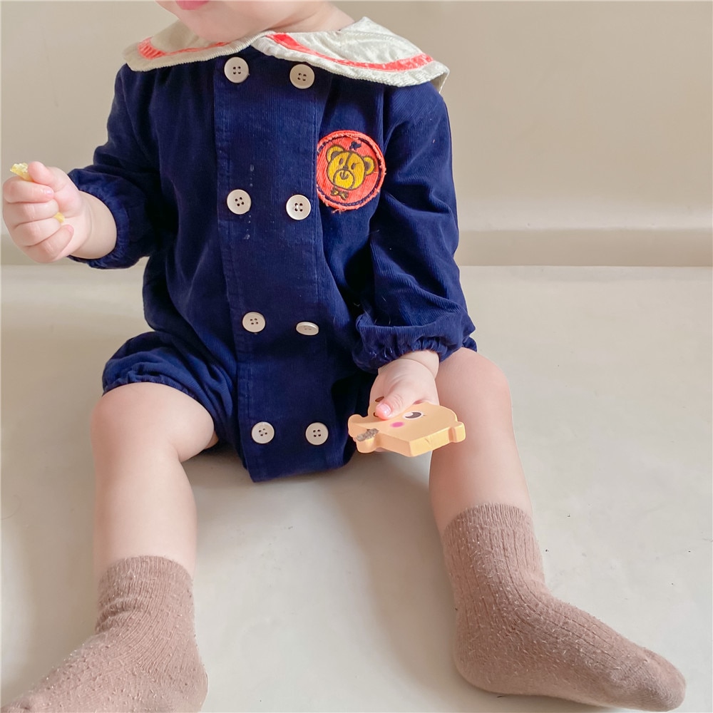lindo bebé mameluco de manga larga de primavera niños niñas de pana de mono ropa para bebés cuello marinero ropa de bebé