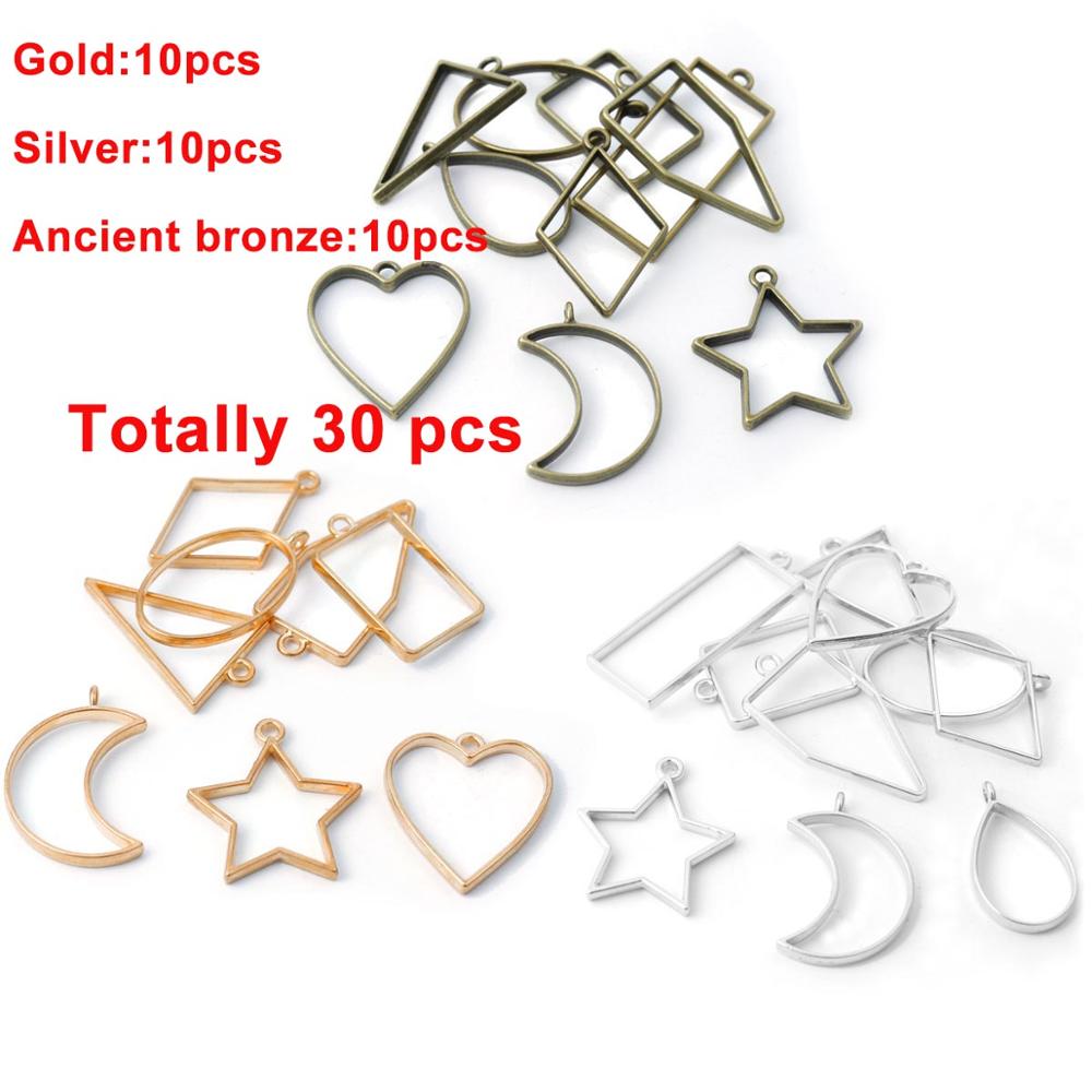 Lote de 10 unidades de abalorios geométricos de , Base de colgante en blanco con marco de Metal de resina epoxi UV, joyería para hacer colgantes DIY