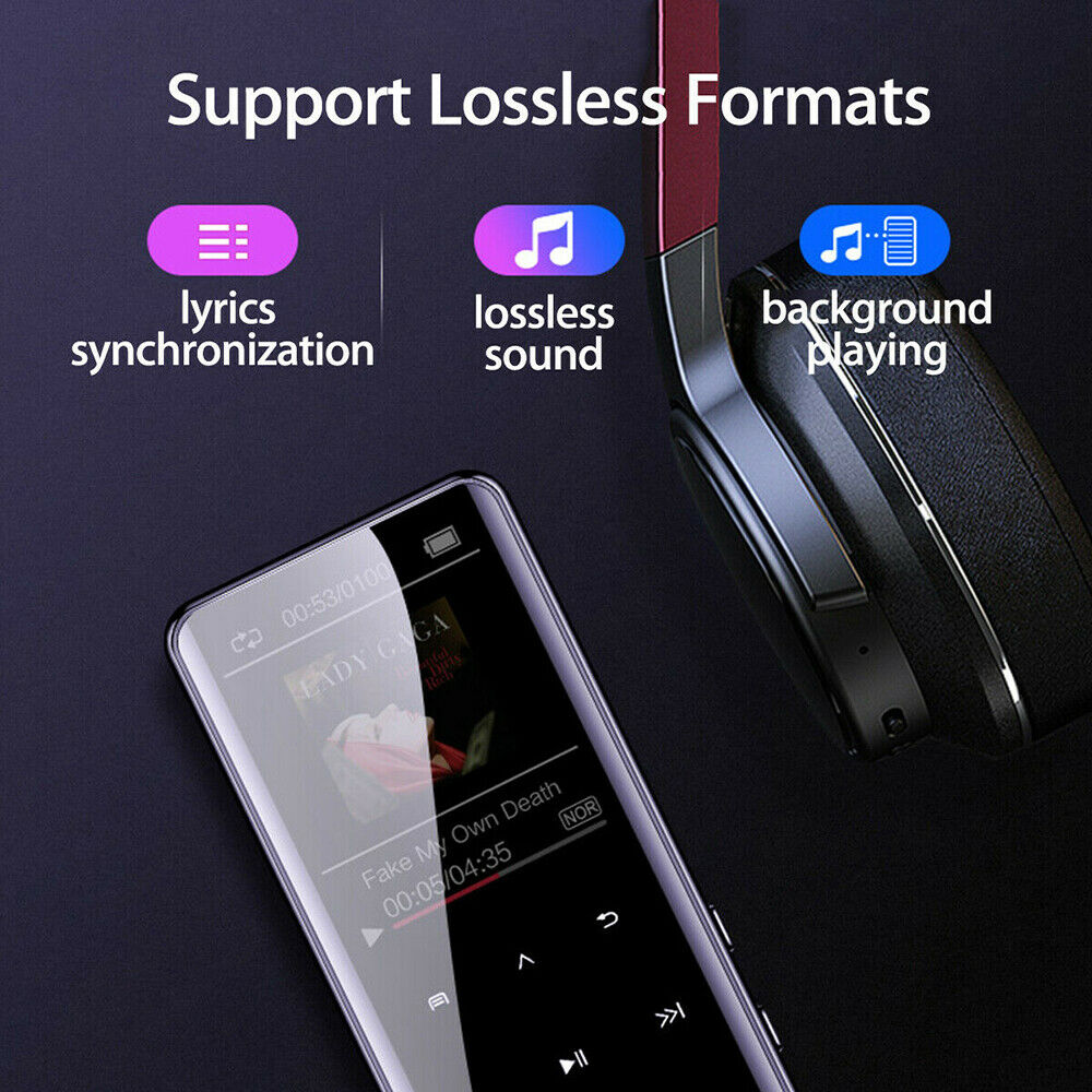 Player de música portátil mp4 com bluetooth 2020, rádio fm portátil, 16gb, mp3/mp4, mídia slim, com vídeo fm