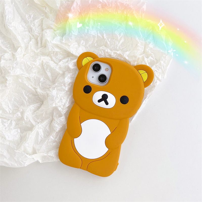 Coque de téléphone ours Rilakkuma, dessin animé 3D mignon, en Silicone souple, pour iPhone 16 promax 15 14 13 12 11 Pro Max Xs XR 6 7 8 Plus SE: Beige / Pour iPhone 12 Pro Max