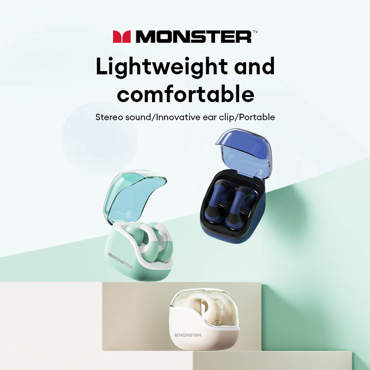 Monster XKT29 Wireless Bluetooth 5.4 Earphones Ear Clip Earbuds HiFi Music Touch Headphones Gaming Noise Reduction With Mic