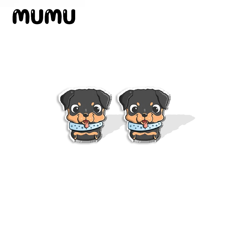 2022 nuovo cartone animato bulldog francese acrilico orecchino a bottone orecchini canna adorabile resina epossidica gioielli regali amico: Argento placcato