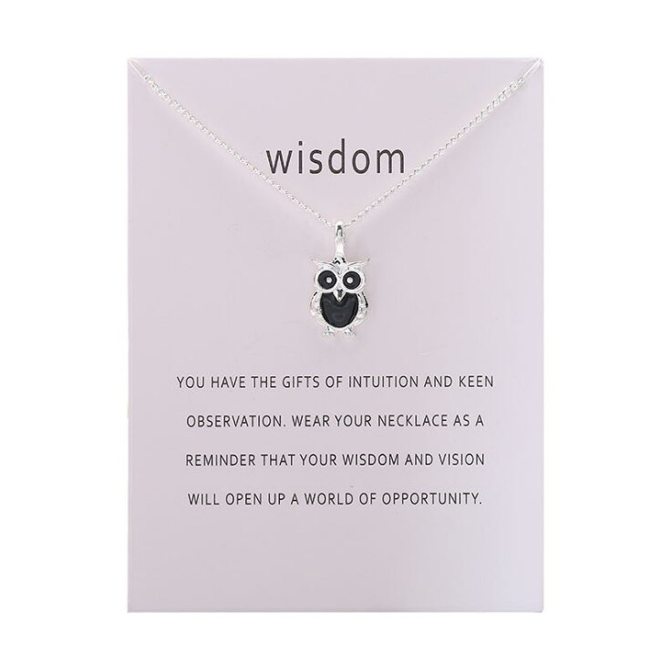 Color Glaze Wisdom Owl Pendant Necklace Jewelry For Women Girl: SILVER BLACK