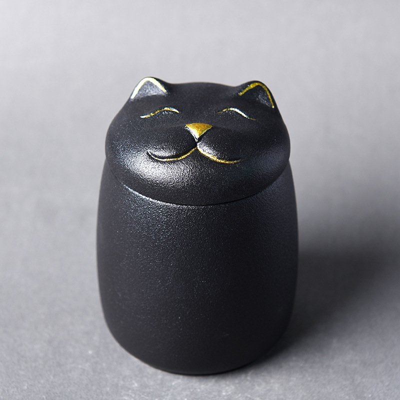 Urne décorative en forme de chat, faite à la main, noire, pour les enterrements, les chats et les chiens