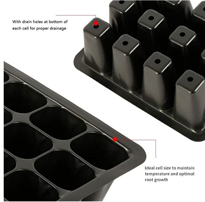 VICTMAX 5 Set 12 células maceta de vivero semilla para plantar Set de bandejas de caja para germinación con tapa jardín protector de cultivo