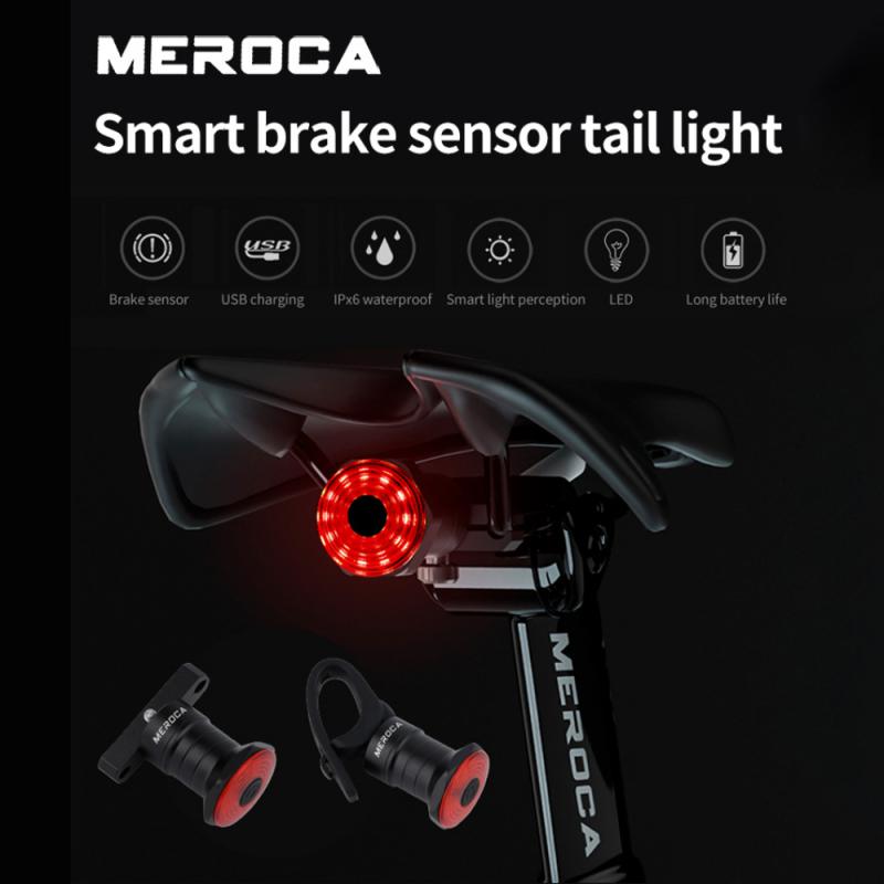 Meroca Smart Fiets Achterlicht Auto Start/Stop Brake Sensing Waterdichte Usb Oplaadbare Fietsen Achterlicht Led Fiets Lantaarn
