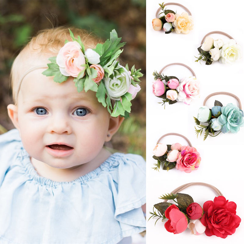 Diadema de flores hecha a mano bebé verano estilo recién nacído diadema, corona de flores niños a juego guirnalda accesorios de bandas para el cabello
