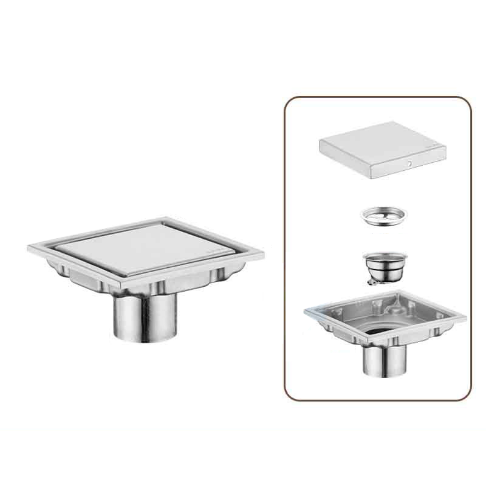 304 Stainless Steel Square Floor Waste Drain Anti-odor Tile Insert Large Flow Draine Drain Accessories Shower Grates Bathroom: Yellow