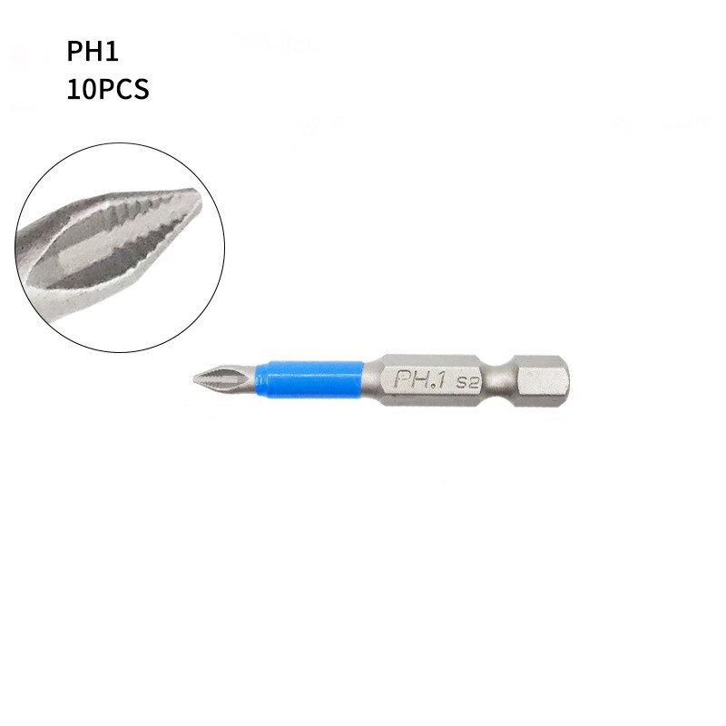 12Pcs Magnetic Screwdriver Bit Set Anti Slip Electric Power Multi-bit Tool Screwdriver Suit Alloy Steel Screwdriver Accessories: 10pcs PH1 50mm