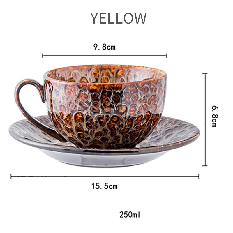 220ml fine bone china coffee cup and saucer funny Japanese-style coffee mug cafe espresso cup coffee cups: yellow 1 set