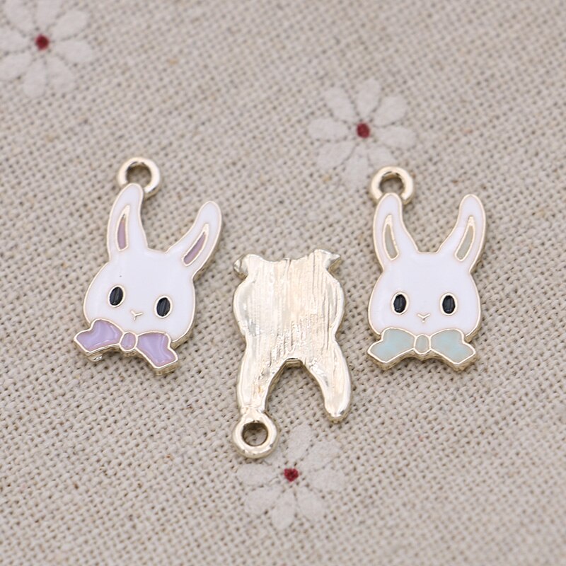 10pcs Enamel Gold Color Rabbit Charms Pendant for Jewelry Making Earrings Bracelet Necklace Accessories DIY Craft 21x11mm