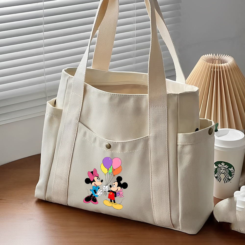 Sacs fourre-tout en toile de grande capacité Mickey Minnie Mouse, sac de transport pour le travail, tenue d'étudiant, sac de Shopping à bandoulière pour livre: MULTI