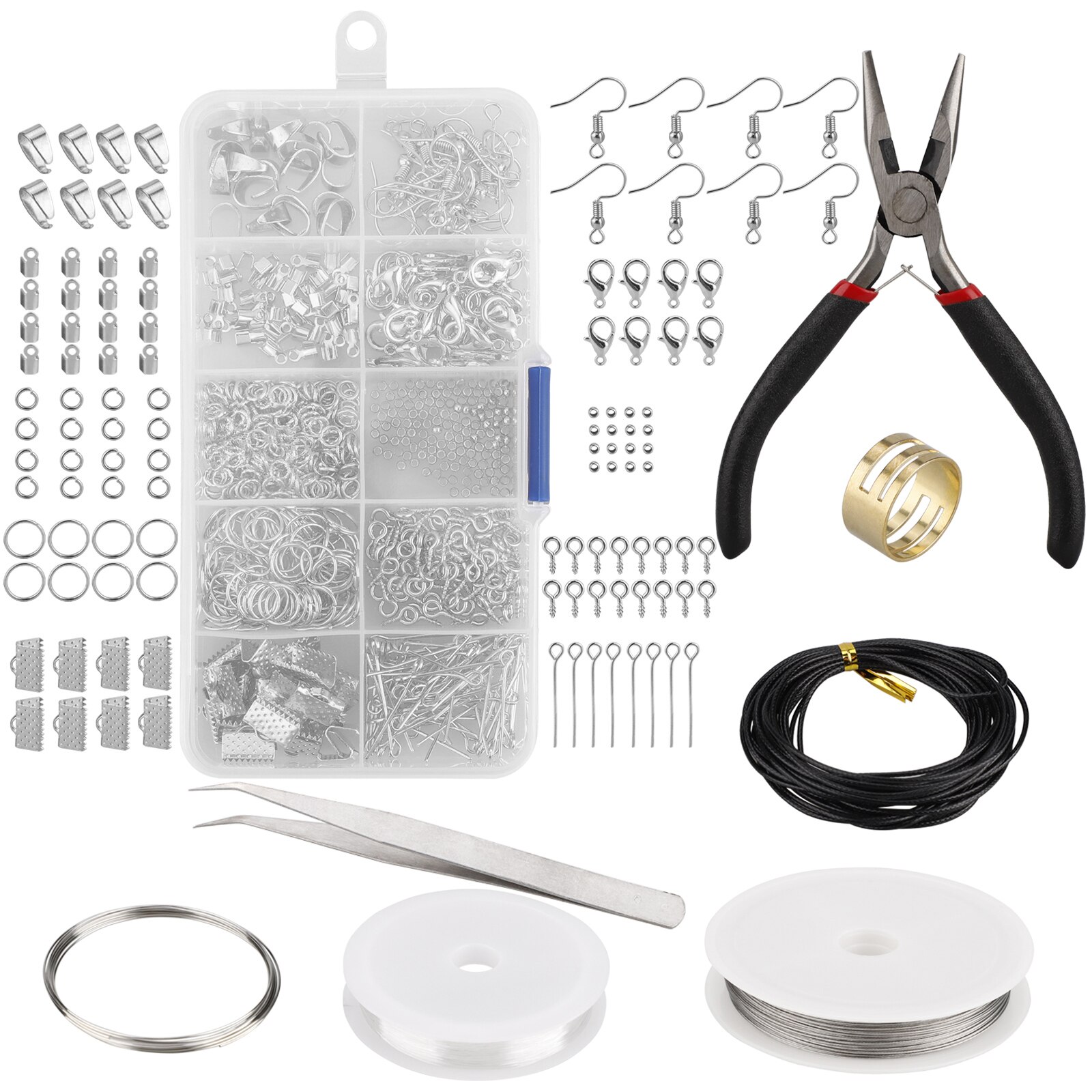 Jewelry Making Supplies Kit Craft Findings Metal Earring Starter DIY Repair With Pliers Silver Beads Wire Tools