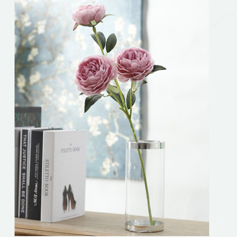 52cm silke kunstige blomster 5 hoveder pæon simulation planter familie bryllup hotel soveværelse pæon blomst dekoration: Lys lilla