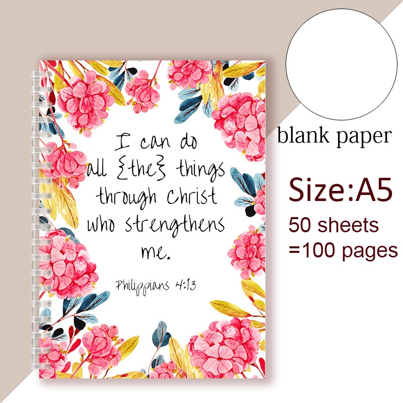 Philippians 4:13 Quote - I Can Do All Things Through Christ Who Strength Me - Spiral Notebook Christian Bible Note Book Faith: 4