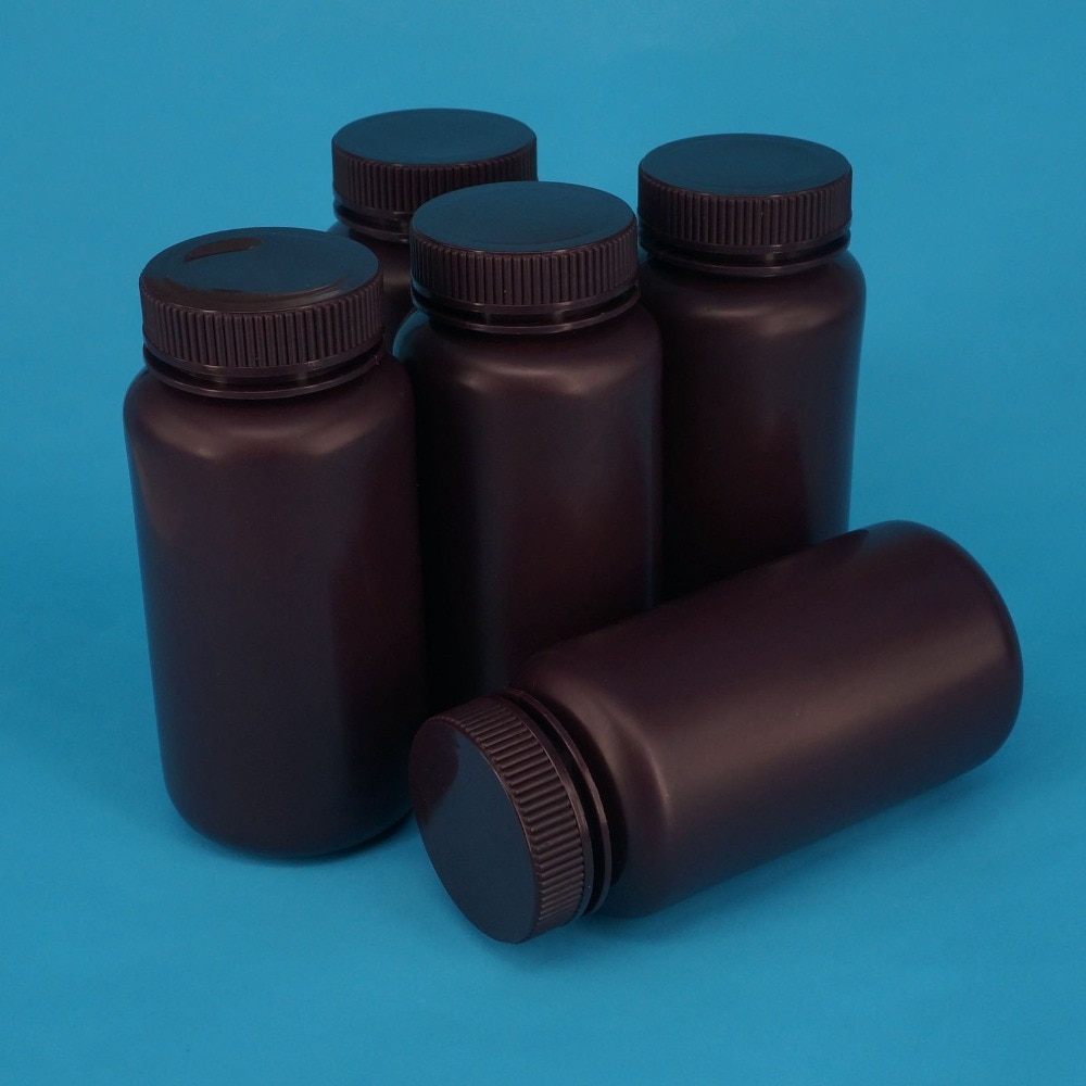 Lot5 500ml Brown PP Plastic Cylindrical Chemical Container Reagent Bottle