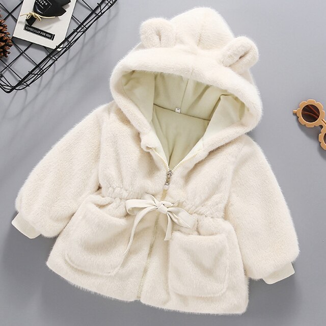 Winter Jassen Meisjes Wollen Overjas Leuke Kapmantel Voor Kids Meisje Warme Bovenkleding Wollen Jassen Dikke Meisje Kleding: White / 5