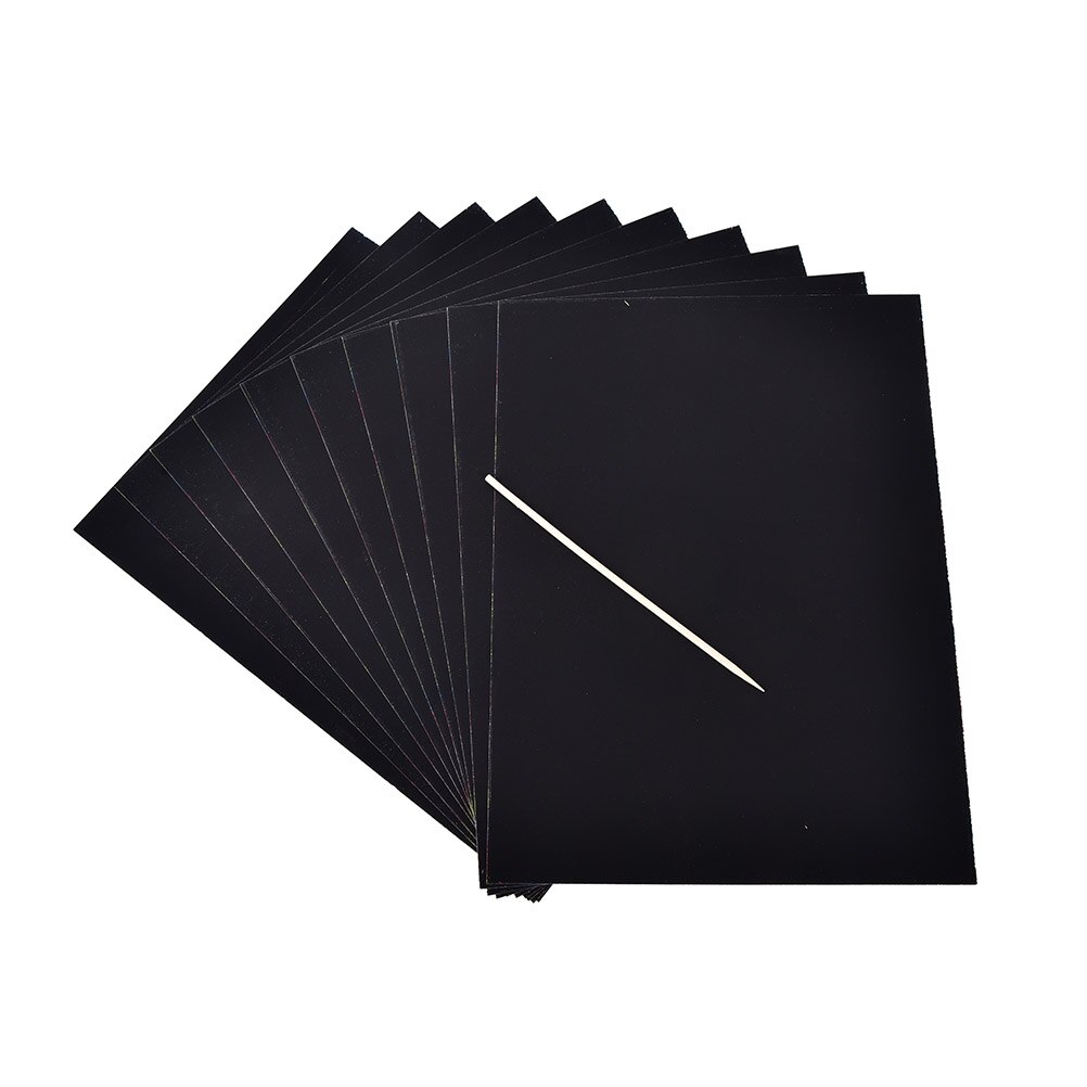 10 Sheets Rainbow Scratch Colourful Stencil Art Craft Engraving Paper With Pen Drawing Paper