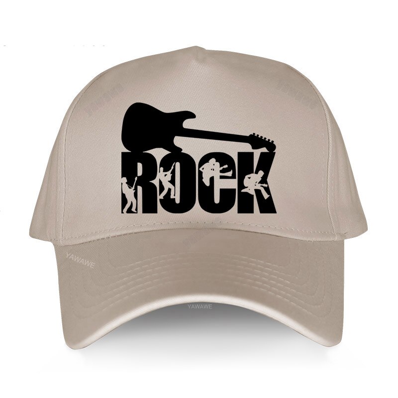 European unisex ROCK letter baseball cap printing Guitar lover Dad hat men and women cap outdoor sun hat Snapback hats: beige