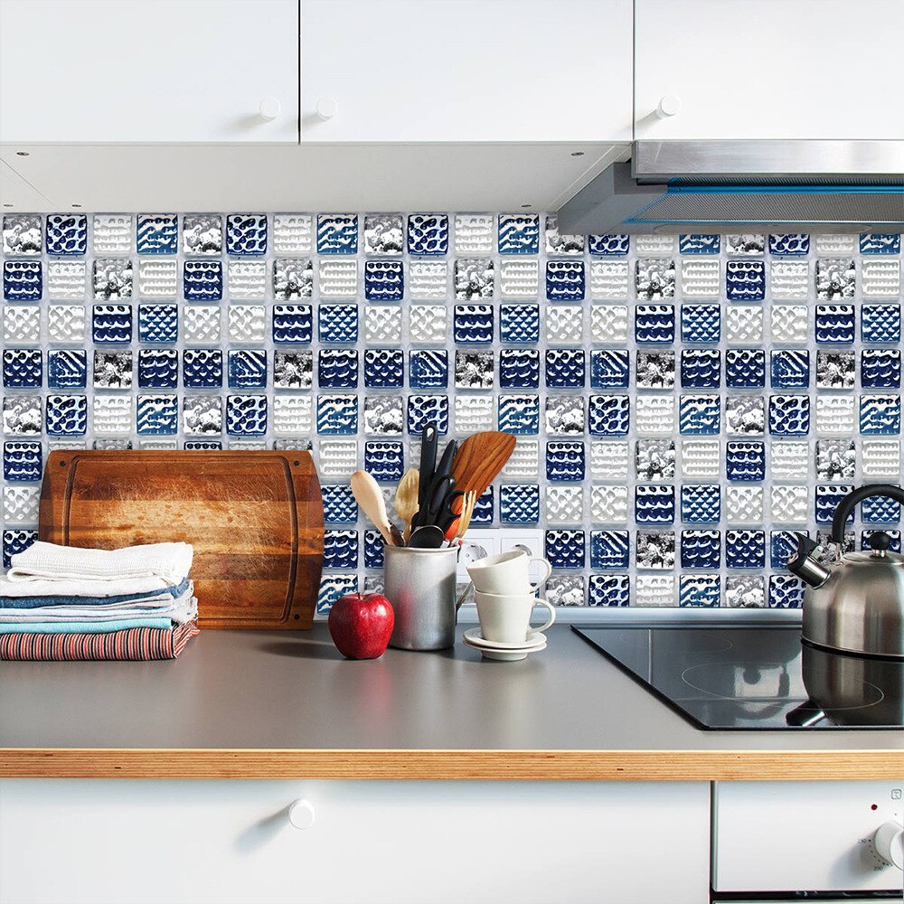 10/15/20/30cm Flat Marble Mosaic Tile Wall Sticker Kitchen Bothroom Home Renovation Art Mural Peel & Stick Waterpoof Wall Decals