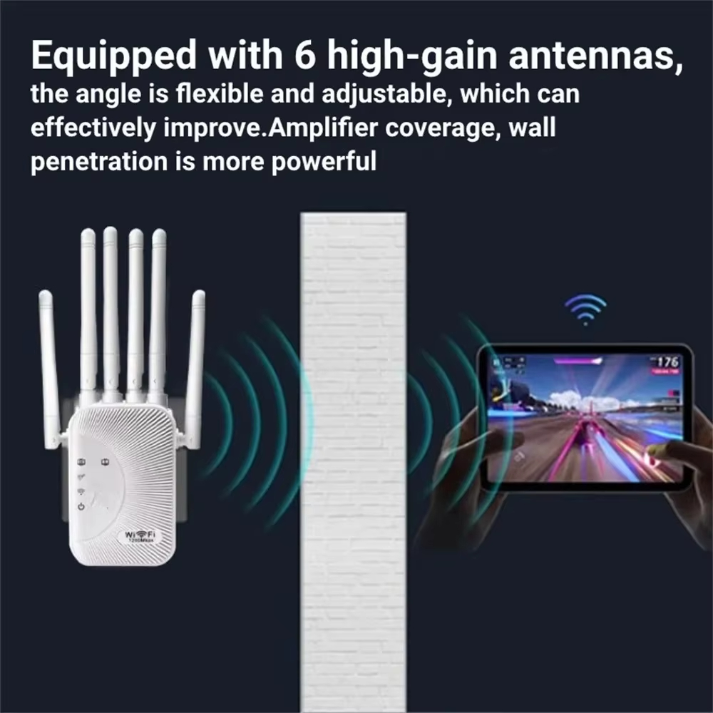 1200Mbps Wireless WiFi Repeater Dual-Band 2.4G/5G WiFi Signal Repeater WiFi Extender Antenna Network Amplifier WPS Router