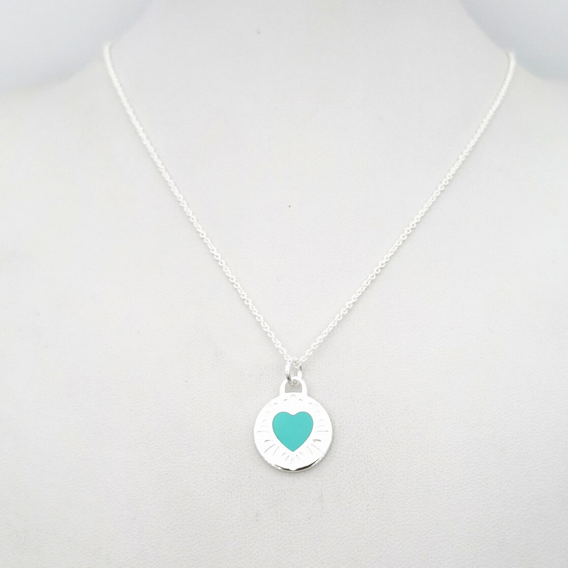 Sterling Silver 925 Classic Exclusive Blue Enamel Heart Shape Ladies Necklace