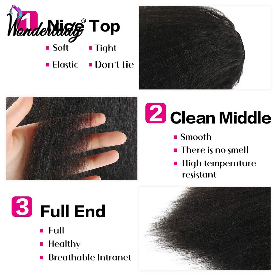 WonderLady Afro Yaki Straight Drawstring Ponytail Synthetic Hair Extensions Long Hairpiece Wrap Around Ponytail For Women Black