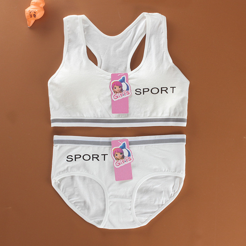 Nastolatki dziewczęta stanik sportowy bielizna erotyczna bielizna bezprzewodowa nastolatek dziewczyny biustonosz sportowy z majtkami bawełniane dziewczęcy biustonosz treningowy zestaw: biały